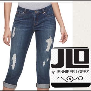 J Lo distressed gold rhinestone jeans
